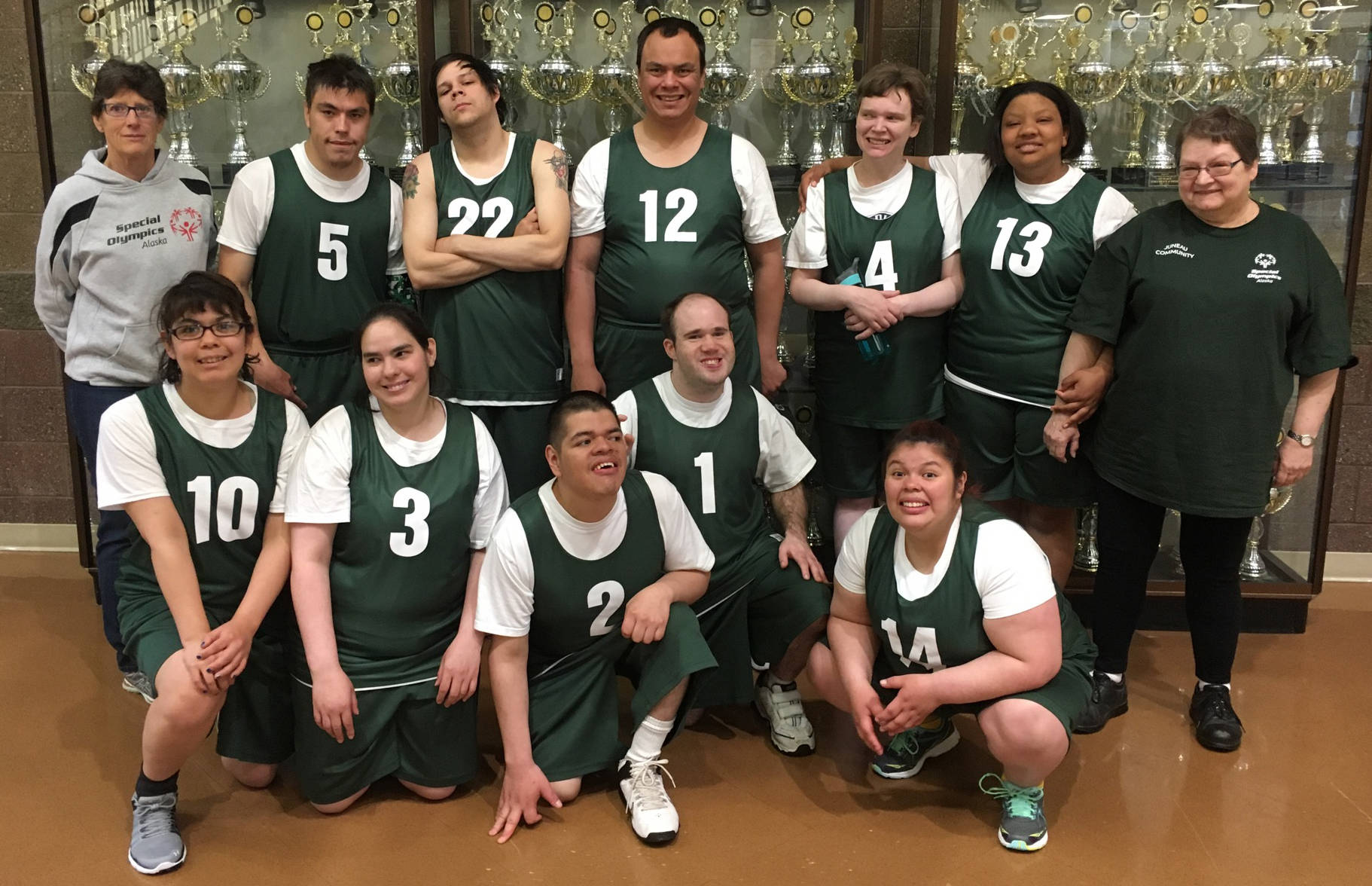 Coach Katie Sullivan (back row, far left) has coached the Juneau Rebounders in the Special Olympics for the last decade. (Courtesy Photo | Katie Sullivan)
