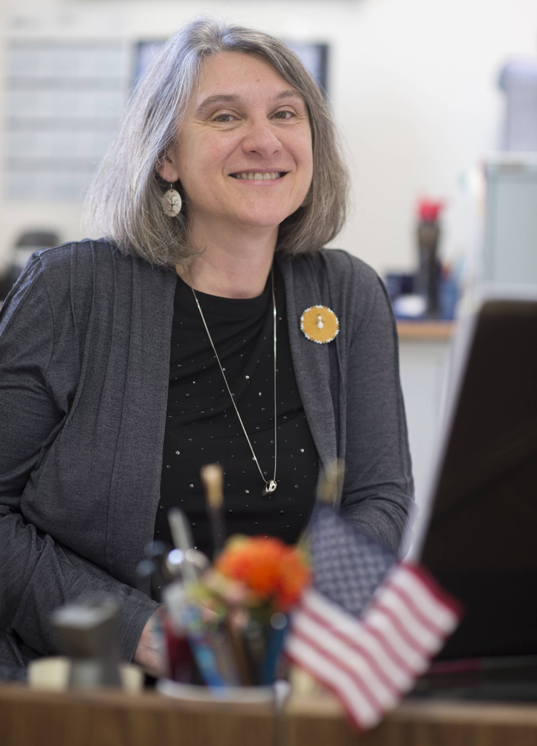 Juneau Municipal Clerk Laurie Sica in her office on Tuesday, June 19, 2018. Sica is retiring this month. (Michael Penn | Juneau Empire)