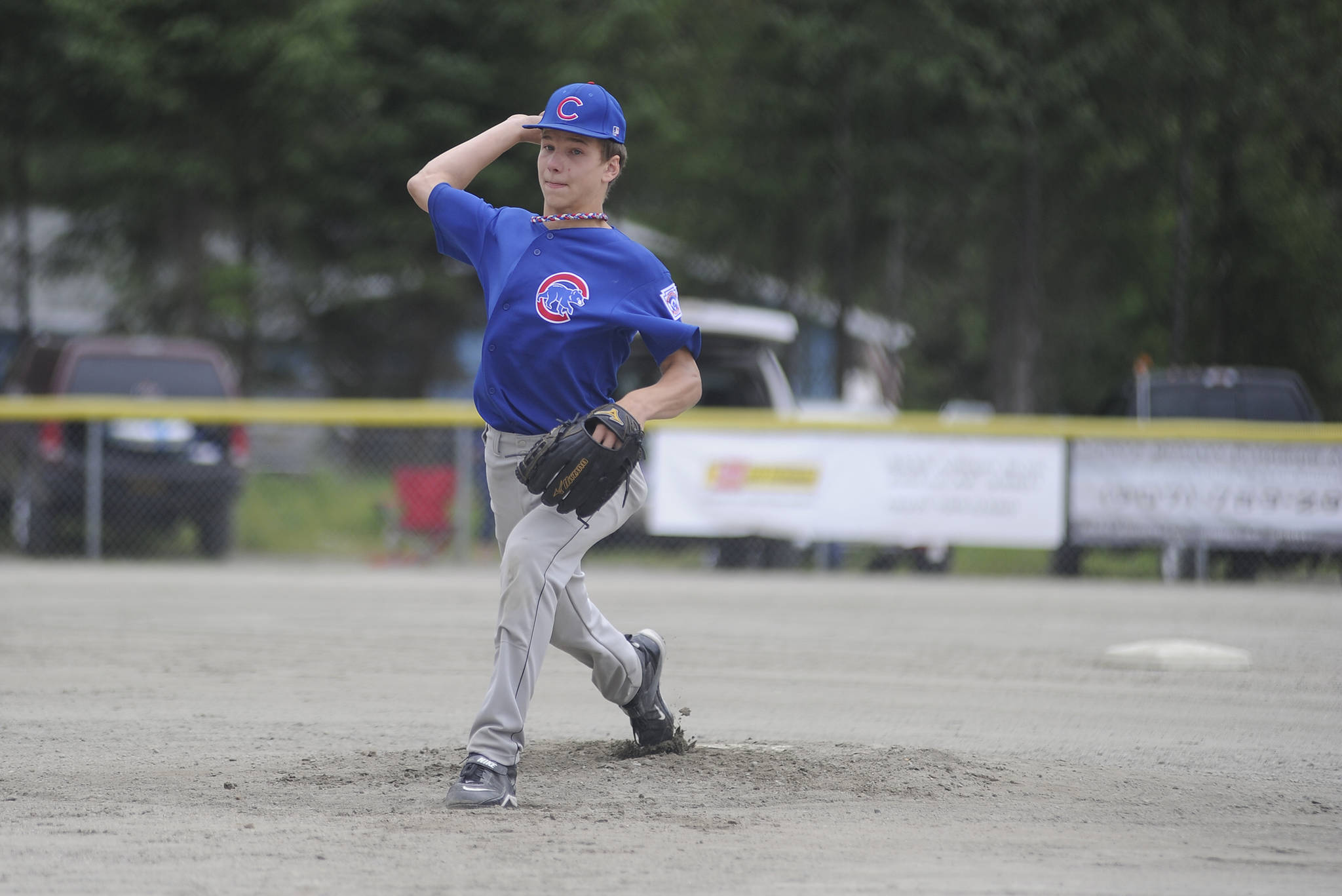 Cubs pitcher Thomas Baxter pitches in the first inning of the Gastineau Channel Little League Major Division Championship game on Saturday. The Cubs won 4-3. (Nolin Ainsworth | Juneau Empire)