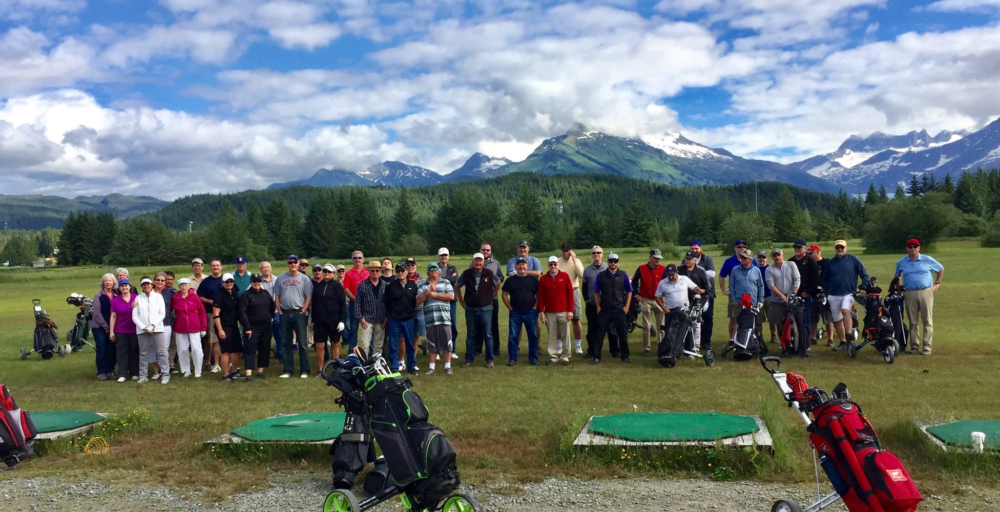 The Juneau Golf Club hosted the 2018 Scramble Tournament on Saturday at the Mendenhall Golf Course. A total of 15 teams of three competed in four different divisions (flights). The King division, which featured teams with the lowest handicapped players — a golf term for a player’s average score in relation to par — went to Two Birdies and a Shark (Bob Storer, Greg Winegar, Dan Bruce). The Pink division, which featured all women players, went to Pitch and a Putt (Fabienne Peter-Contesse, Aimee Olejasz, Stacie Kraly). Bullwinkles (Mitch Falk, Ed Birchell, Tim Whiting) won the Coho division and McGivney’s (Stan Deland, Pat Eggers, Shawn Eggers) won the Sockeye division.