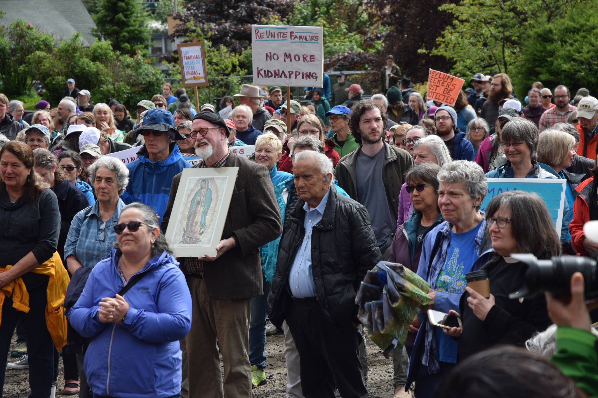 About 400 protesters gathered Saturday for the Families Belong Together Rally at Capital Park to speak out against family separation at the U.S. southern border. (Kevin Gullufsen | Juneau Empire)
