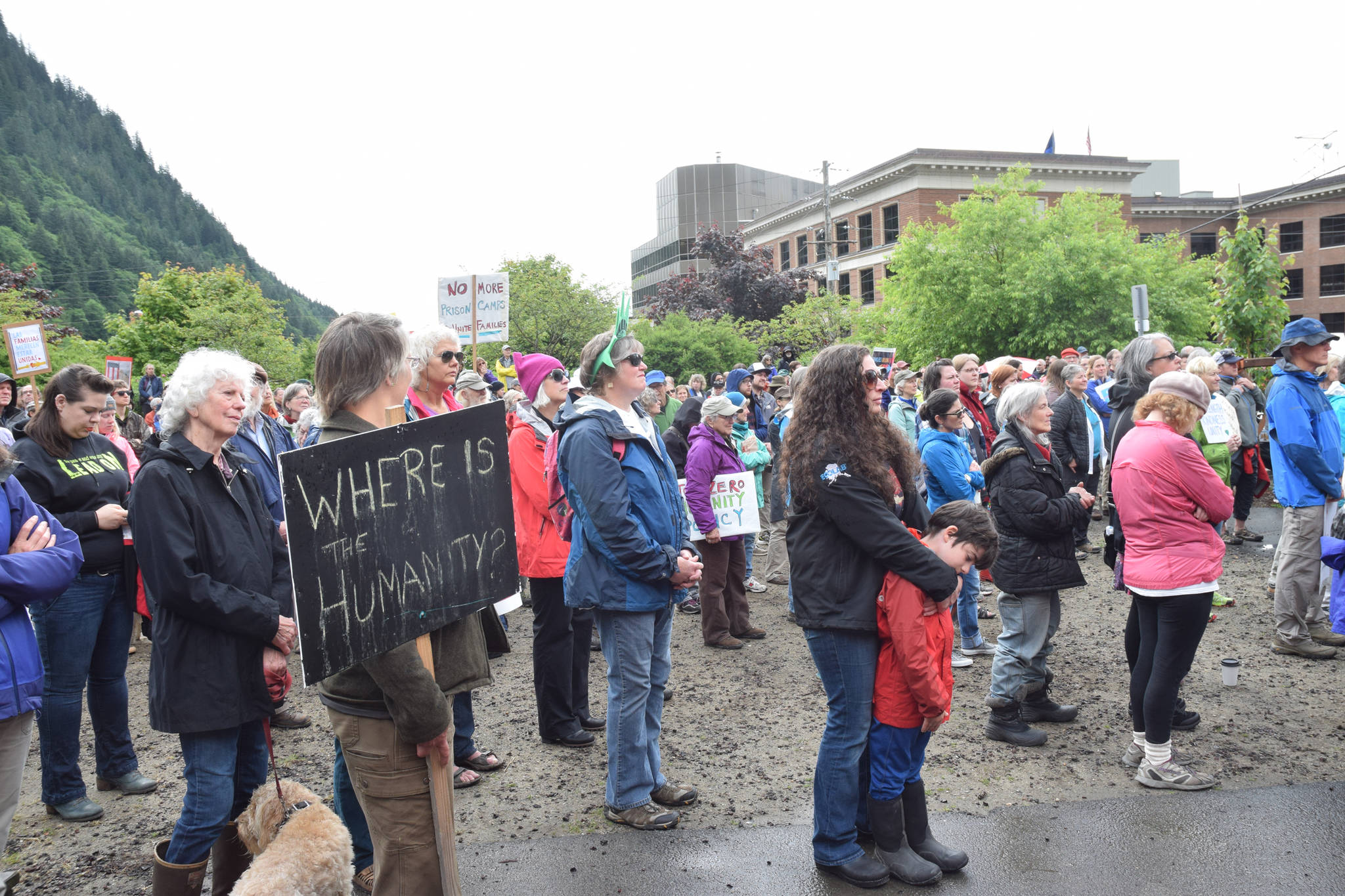 About 400 protesters gathered Saturday for the Families Belong Together Rally at Capital Park to speak out against family separation at the U.S. southern border. (Kevin Gullufsen | Juneau Empire)
