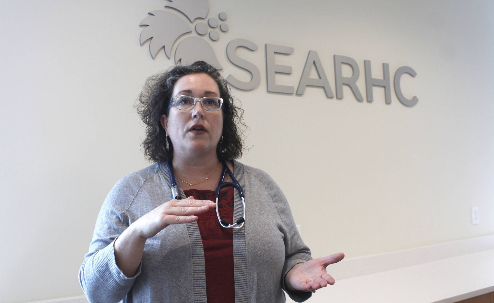 Dr. Cate Buley, the medical director of primary care clinics for the Southeast Alaska Regional Health Consortium (SEARHC), talks about changing policies in the realm of opioid prescriptions. (Alex McCarthy | Juneau Empire)