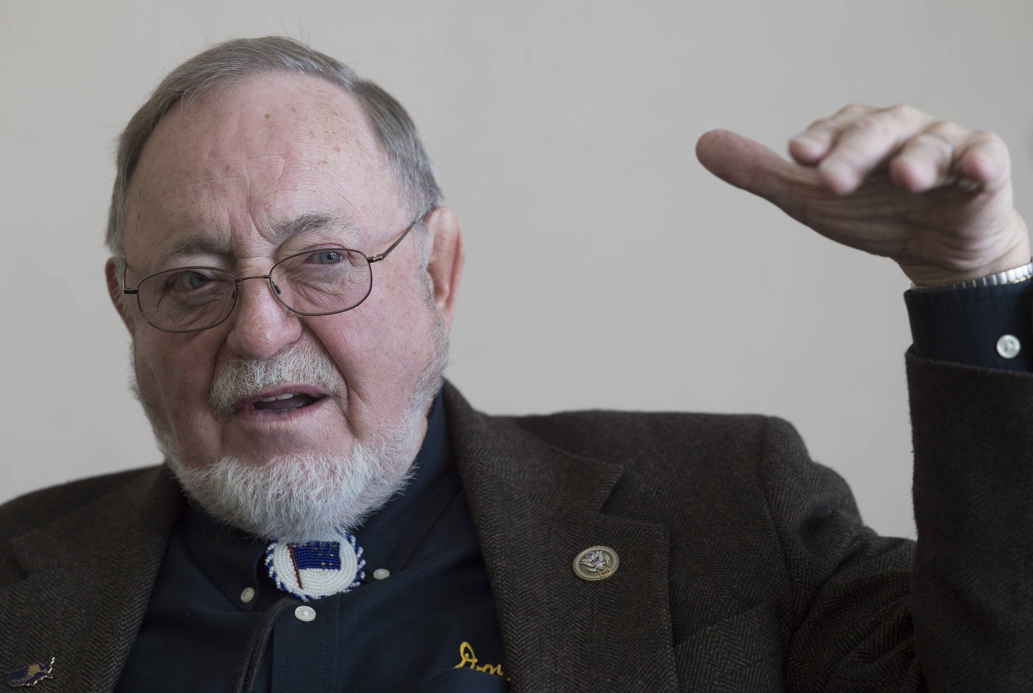 Alaska Rep. Don Young speaks during an interview at the Juneau Empire on Feb. 21. (Michael Penn | Juneau Empire File)