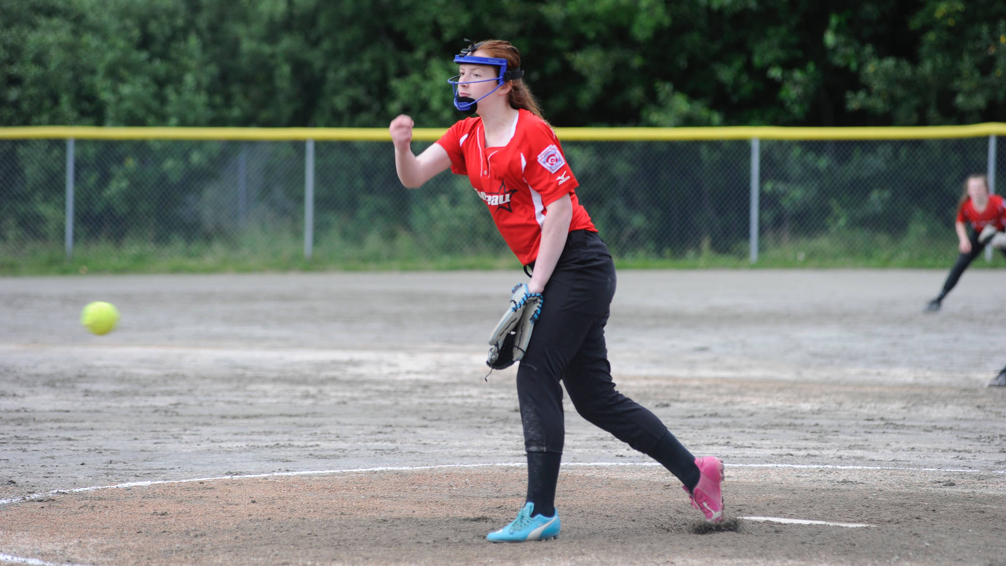 Gastineau Channel Little League’s Jack Lovejoy pitches in the Alaska Major Softball State Championships against Abbott-O-Rabbit Little League on Thursday at Melvin Park. Lovejoy struck out six batters and allowed just two earned runs. (Nolin Ainsworth | Juneau Empire)
