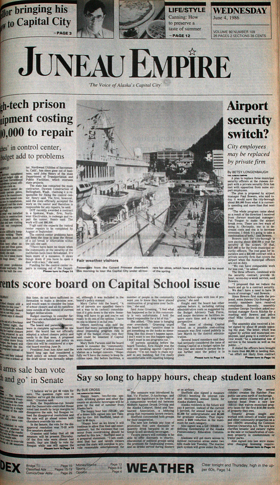 The front page of the Juneau Empire on June 4, 1986