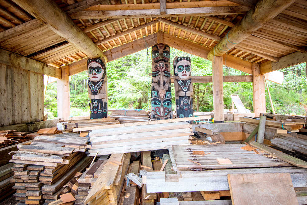 Walls are down in Náay I'waans, the oldest surviving example of traditional northern Haida architecture in the United States. The project is in the final stages of restoration and the rededication ceremony is set for Sept. 3, 2016.