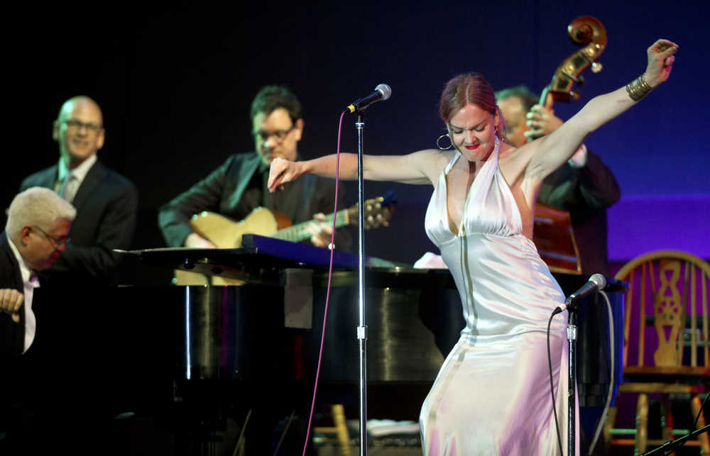 Vocalist Storm Large performs with Pink Martini's orchestra at Centennial Hall on Sunday evening. The sell-out event was a fundraiser for Juneau Jazz & Classics.