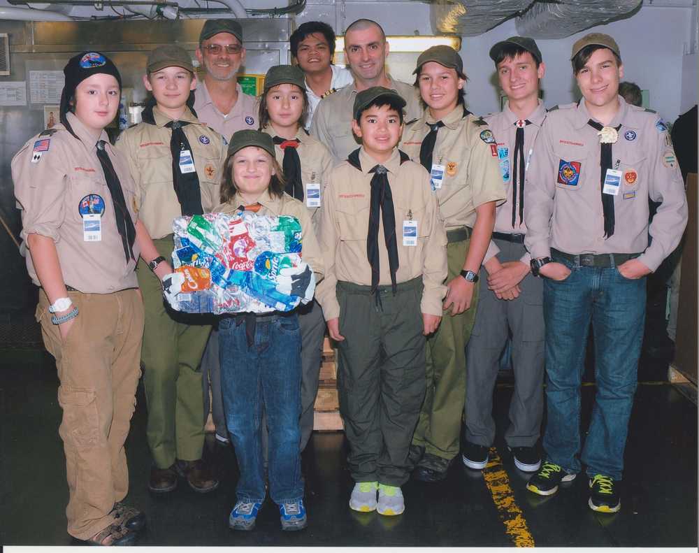Boy Scouts from Troop 11 toured behind the scenes on the cruise ship Coral Princess last Saturday. environmental officer Yulian Varbanov showed them where the waste from the ship is sorted and recycled.