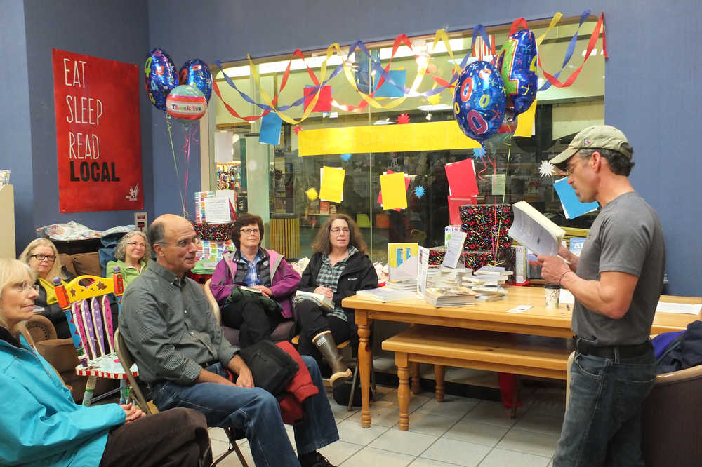 Alaska author Seth Kantner reads to an audience at Hearthside Books in Nugget Mall. Kanter, the author of the acclaimed novel "Ordinary Wolves," "Shopping for Porcupine" and the kids' book "Pup and Pokey," just released a collection of essays: "Swallowed by the Great Land: And Other Dispatches from the Alaska's Frontier."