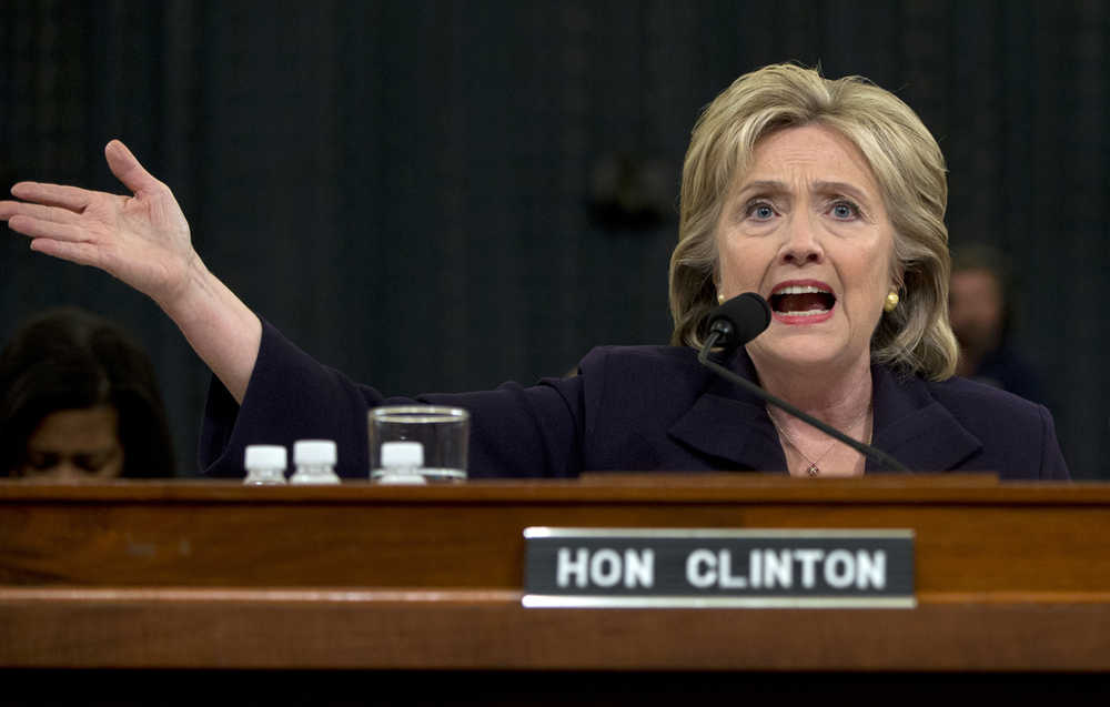 Democratic presidential candidate former Secretary of State Hillary Rodham Clinton testifies on Capitol Hill in Washington, Thursday, Oct. 22, 2015, before the House Select Committee on Benghazi. (AP Photo/Carolyn Kaster)