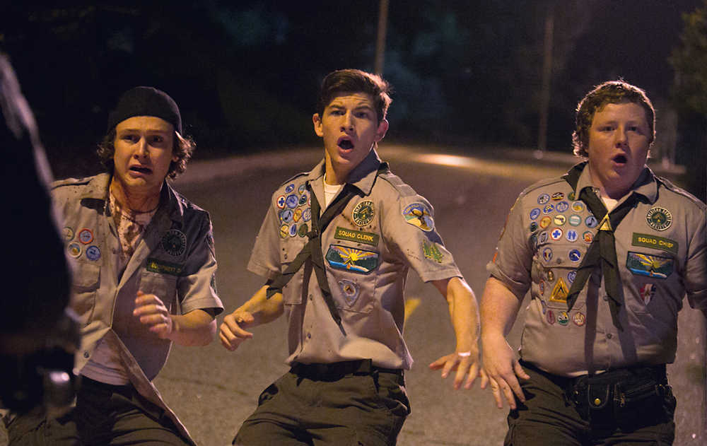 This photo  shows, Logan Miller, from left, as Carter, Tye Sheridan as Ben and Joey Morgan as Augie in the film "Scouts Guide to the Zombie Apocalypse."