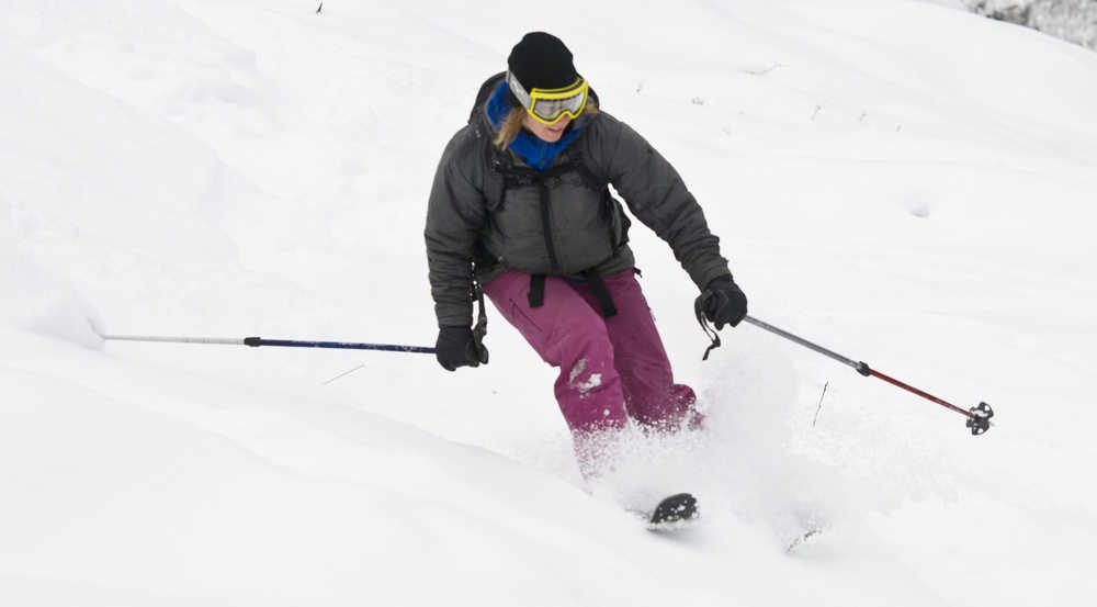 Sammy Becker skis through fresh snow at Eaglecrest on Monday.