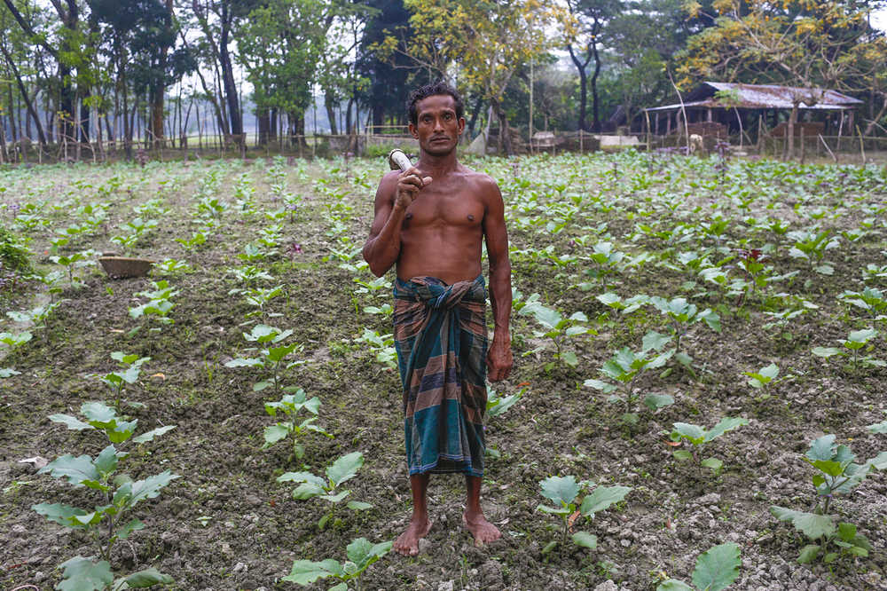In this Nov. 17 photo, 36-year-old Amjad Miyah stands for a photograph in a field in the island district of Bhola,  Bangladesh.
