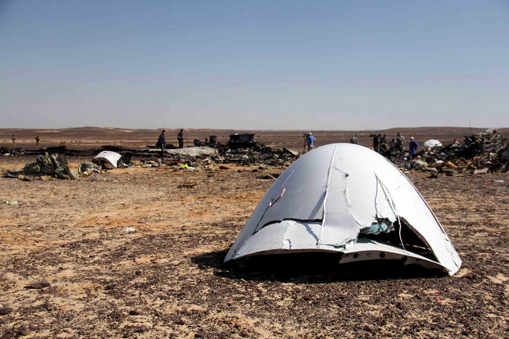 In this Nov. 1 photo, debris of a Russian airplane is seen at the site a day after the passenger jet bound for St. Petersburg, Russia, crashed in Hassana, Egypt.