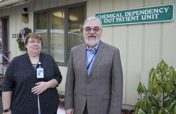Richard Nault, right, is the interim Director of the Rainforest Recovery Center in Juneau and Mitzi Privett is the Intake Coordinator for the treatment facility.