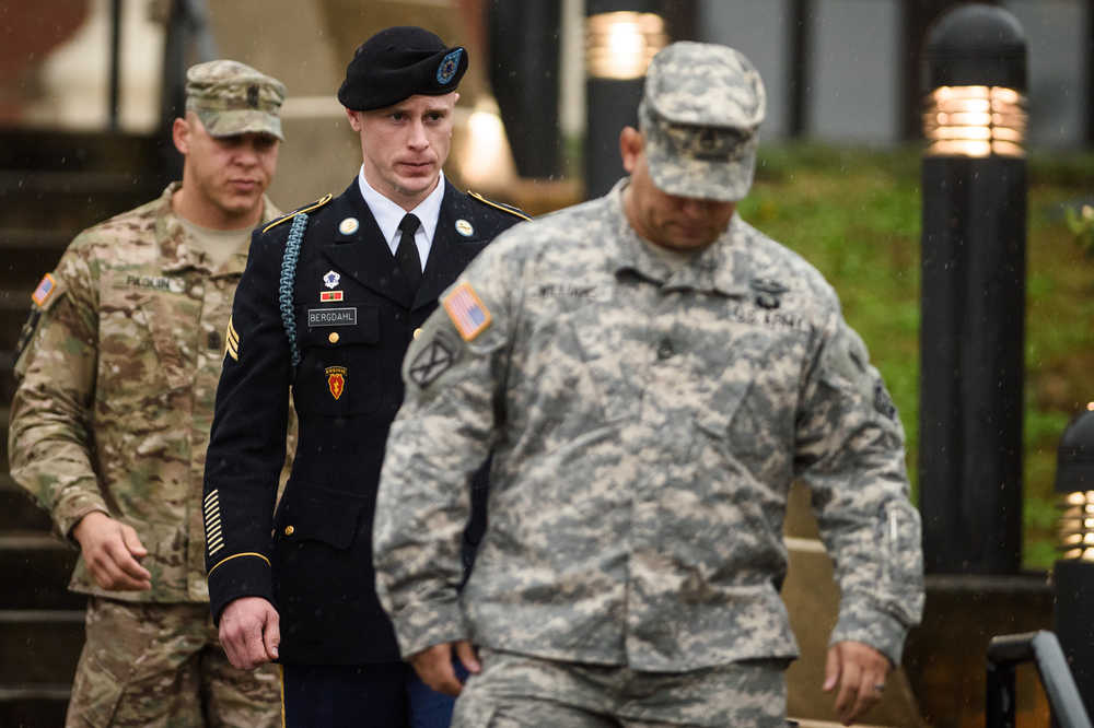 U.S. Army Sgt. Bowe Bergdahl leaves the courthouse Tuesday, Dec. 22, 2015, after his arraignment hearing at Fort Bragg, N.C.  Bergdahl, who disappeared in Afghanistan in 2009 and was held by the Taliban for five years, was scheduled to appear Tuesday before a military judge on charges of desertion and misbehavior before the enemy. (Andrew Craft /The Fayetteville Observer via AP) MANDATORY CREDIT