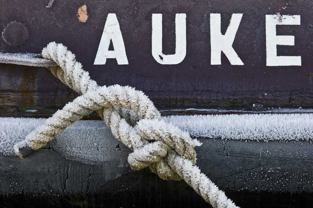 Frost covers a mooring line on a boat in the Don Statter Memorial Boat Harbor in Auke Bay on Wednesday.