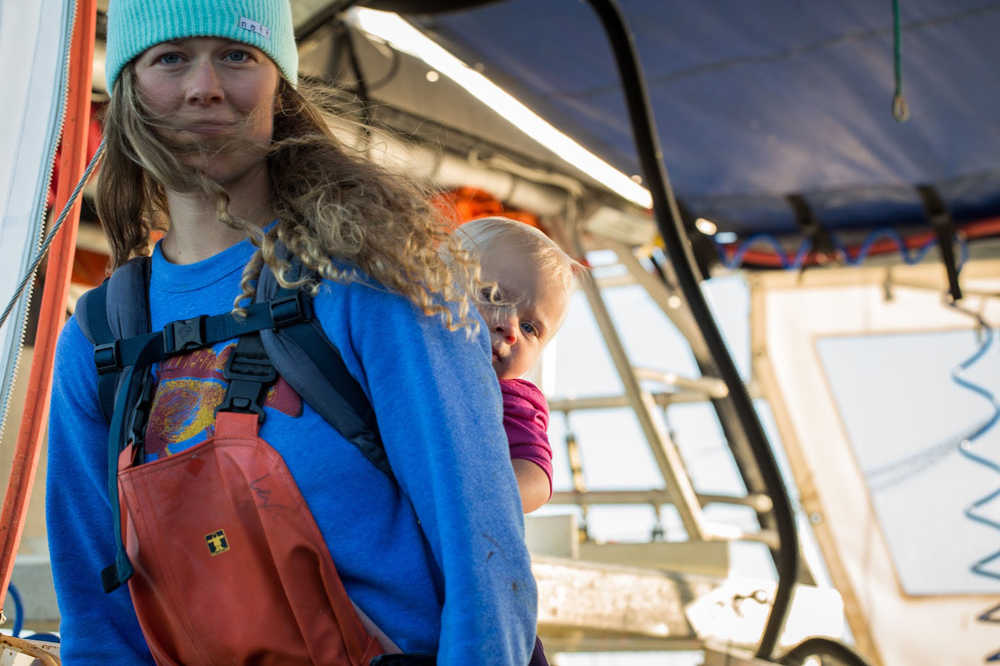 Lexi Fish Hackett and her daughter, Isla, on board their boat, the F/V Myriad. Photo by Ash Adams.
