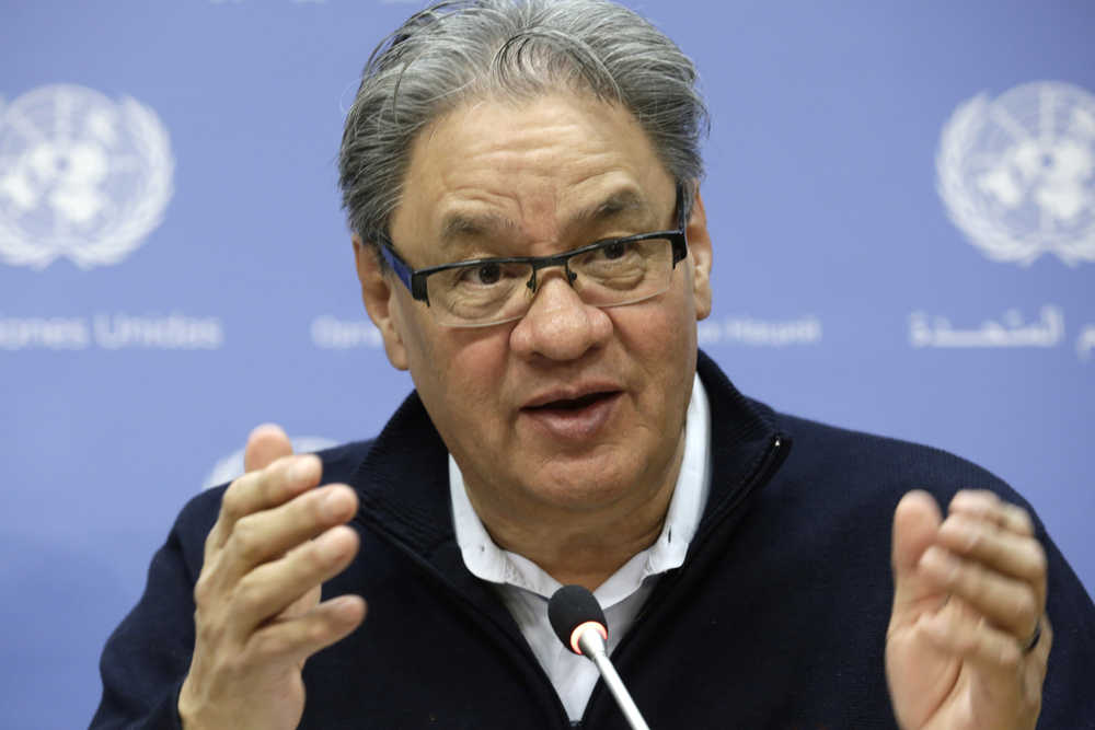 In this Jan. 21 photo, Ed John, a member of the United Nations Permanent Forum on Indigenous Issues, addresses the media at United Nations headquarters. John stated that the world's indigenous languages are going extinct and urgent action is needed to keep them alive.