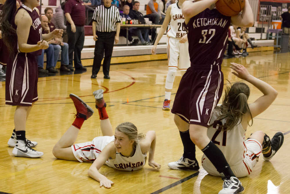 JDHS Kallen Hoover is down while trying her best to keep the ball.