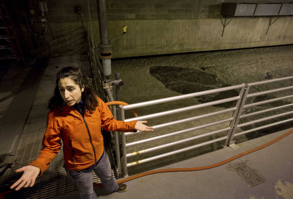 Marissa Capito, an engineering assistant at the Mendenhall Water Treatment Plant, gives a tour of the facility in November. A new dryer will be located at the plant to process biosolids.