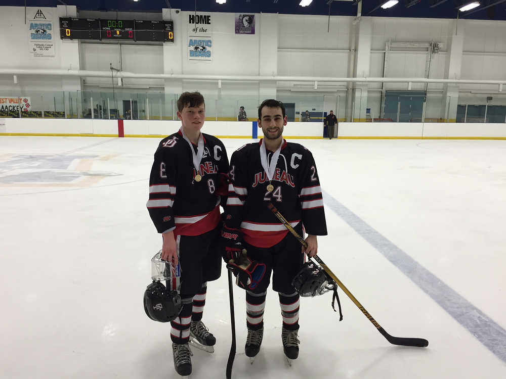 Co-captains Chase Barnum, right, and Zach Hebvert were selected to the Mid Alaska Conference All Conference Team during the tournament. Hebert was an offensive selection and Barnum for defense.