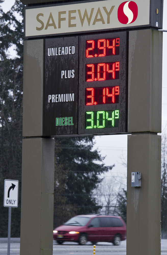Gas prices have dipped below the $3 level in Juneau for the first time in years, seen here at Safeway on Wednesday.