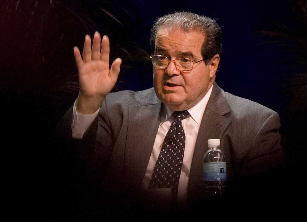 In this Oct. 15, 2006 photo, Supreme Court Associate Justice Antonin Scalia speaks at the ACLU Membership Conference in Washington. On Saturday, the U.S. Marshals Service confirmed that Scalia has died at the age of 79.