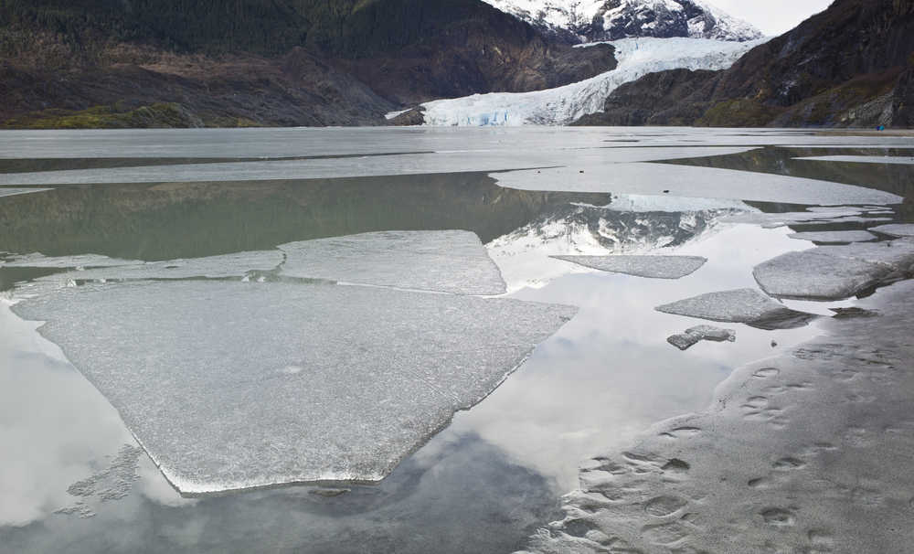 Prolonged warmer weather is causing Mendenhall Lake to break up sooner than usual. Tuesday is expected to be mostly cloudy with highs around 38. North wind 10 to 15 mph.