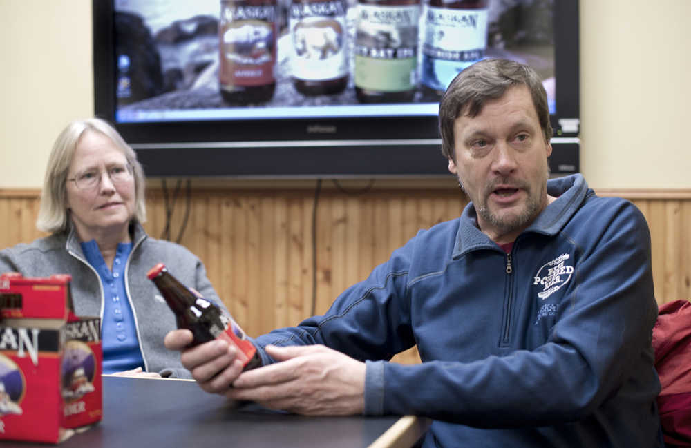 Marcy and Geoff Larson, co-founders of the Alaskan Brewing Company, speak in January about their company's 29 year history of making craft beers in Juneau.