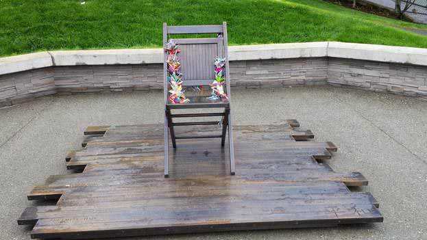 The Empty Chair Memorial installed at Capital Park in downtown Juneau.