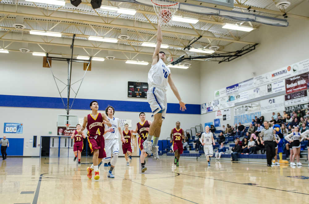 Thunder Mountain's Josh McAndrews lays it up during their game against Mt. Edgecumbe at TMHS. Mt. Edgecumbe won 75-63.