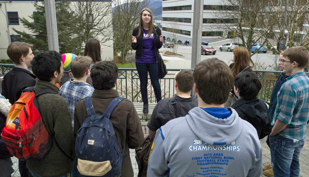 Thunder Mountain High School senior Deanna Hobbs speaks to students outside the Capitol before they attended a Senate Education Committee hearing at on SB 191 on Thursday. The bill mandates penalties on teachers, including termination or the loss of their teaching certificates, for using sex ed materials from an abortion care provider.