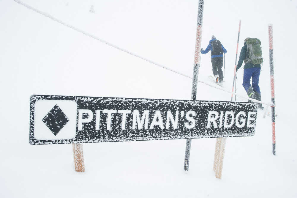 Sammy Becker and Mo Michels head up to Pittman's Ridge to take advantage of the fresh snow at Eaglecrest on Wednesday.