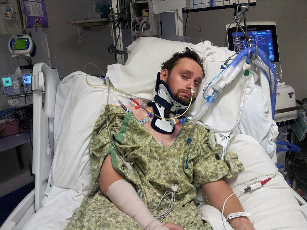 Gabe Kennedy at Renown Regional Medical Center in Reno, Nevada, shortly after coming out of a coma. The photo was taken in June 2014.