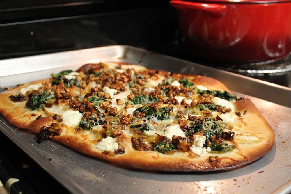 Leek and goat cheese pizza.
