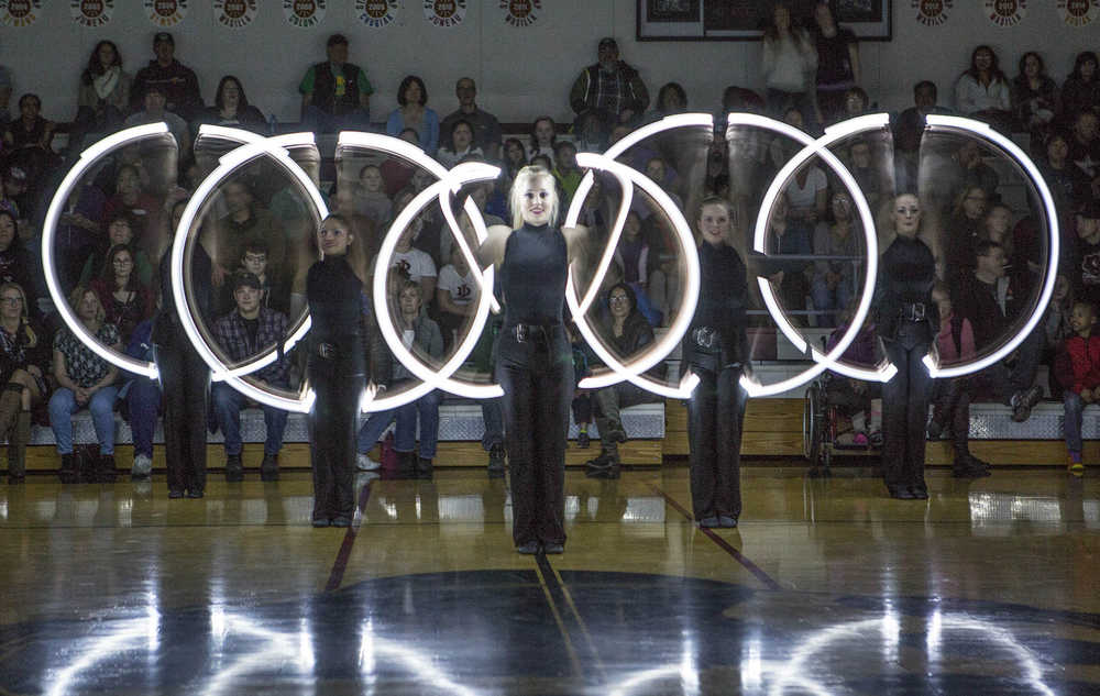 The JDHS Dance team performs the Light March Friday at the Juneau-Douglas High School gym during "Showtime," the team's annual end of season show, on Friday and Saturday.