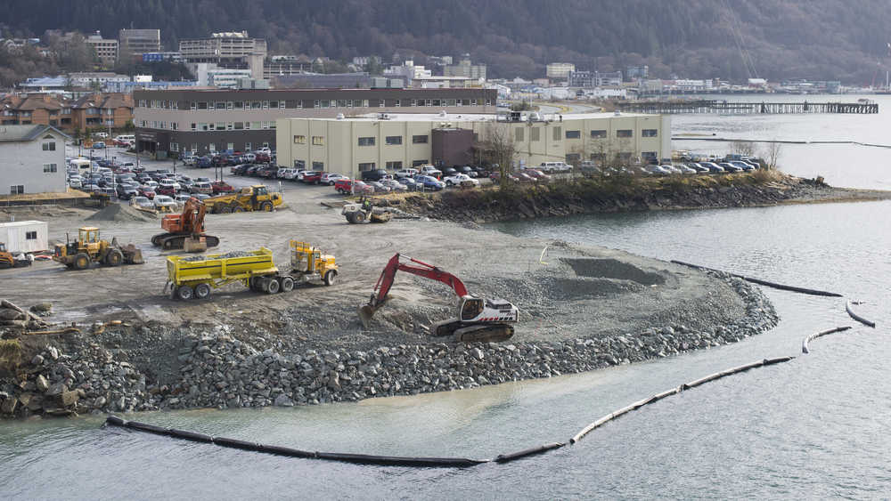 In this March 2016 photo, work begins on the new park near the Douglas Bridge that will become the home to the life-size bronze sculpture of a breaching humpback whale. Part of the project funding comes from head taxes. The Cruise Lines International Association and its Alaska affiliate filed a lawsuit against the city and borough of Juneau on Tuesday in federal court in Anchorage. They're challenging the legality of so-called head tax fees paid by cruise passengers who visit Alaska's picturesque capital.