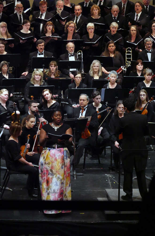 Accompanied by the Juneau Symphony and Chorus, soprano Michelle Johnson sings Vaughan Williams' Dona Nobis Pacem, in a Sunday concert directed by conductor Troy Quinn.