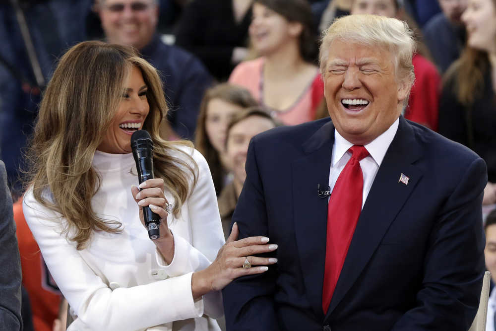 Republican presidential candidate Donald Trump and his wife Melania Trump, appear on the NBC "Today" television program, in New York Thursday, April 21, 2016. (AP Photo/Richard Drew)