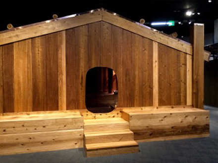 The Tlingit cedar clan house represents Aak'w Kwaan moiety hosts with hats from other moieties inside on the benches that represent guests. The former clan house was a amalgam of several moieties and didn't really represent any one group. This time the museum is working hard to "get it right." The theme of the Native American section is 'Resilience" and will include recent art to show that Alaska Natives are still here, still creating. Photos courtesy of the Alaska State Library, Archives, and Museum.