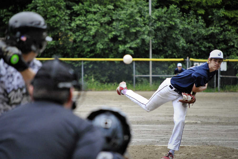 Juneau Post 25 pitcher Bryce Swofford delivers a pitch during Saturday's American Legion game agaisnt South.