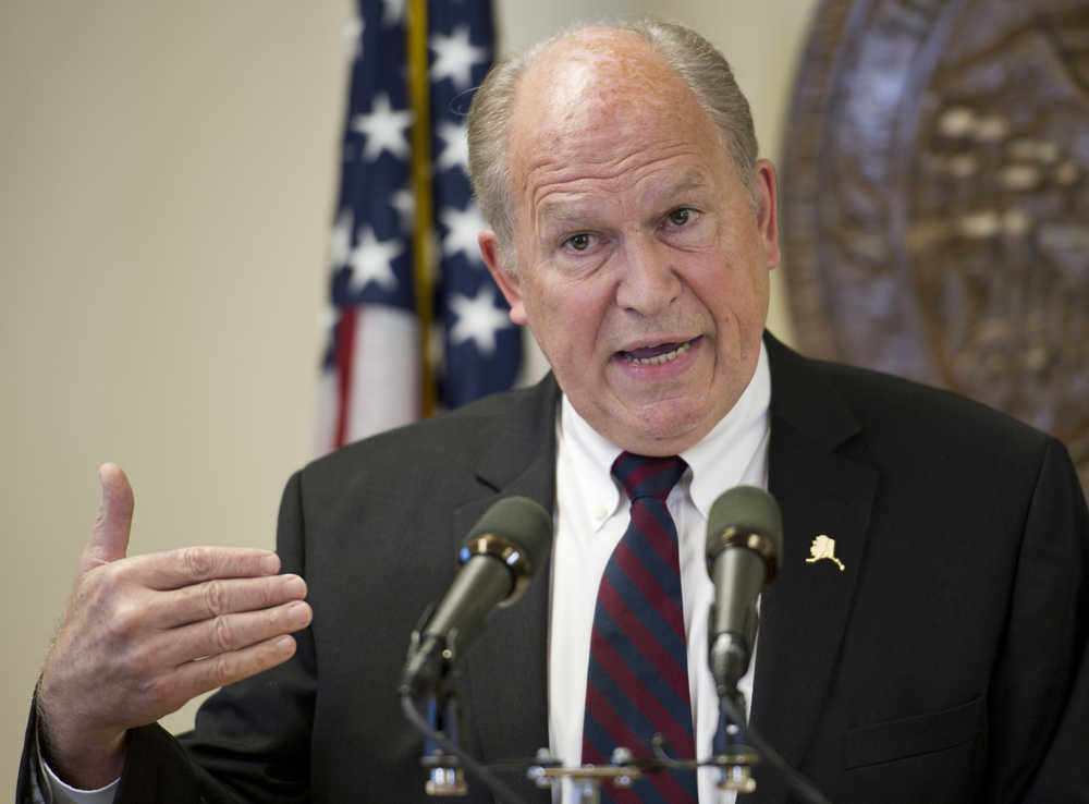 Gov. Bill Walker speaks during a press conference in Juneau on Wednesday. Gov. Walker congratulated the Senate on passing SB 128, the Permanent Fund spending bill, and asked the House to do the same.