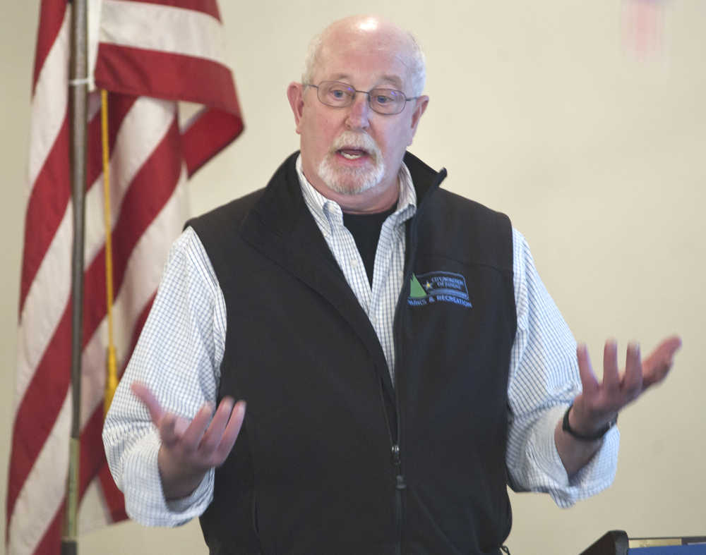 Kirk Duncan, director of the city's Parks and Recreation Department, speaks to the Juneau Chamber of Commerce during its weekly luncheon at the Moose Lodge on Thursday.