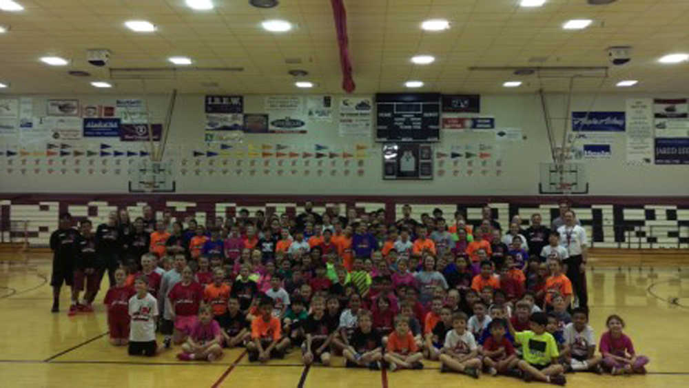 Campers pose for a group photo at the Fast Break Basketball Camp.