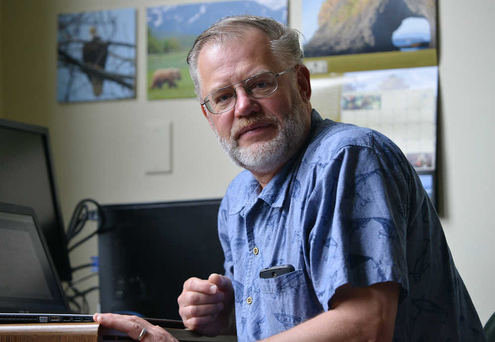 Todd O'Hara works in a Sitka Sound Science Center office July 1. (Sentinel Photo by James Poulson)