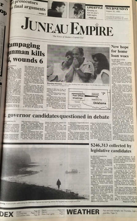 The front page of the Juneau Empire on Aug. 20, 1986