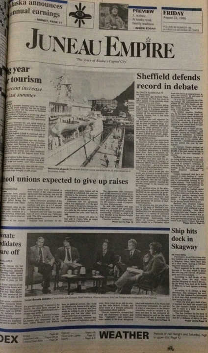 The front page of the Juneau Empire on Aug. 22, 1986