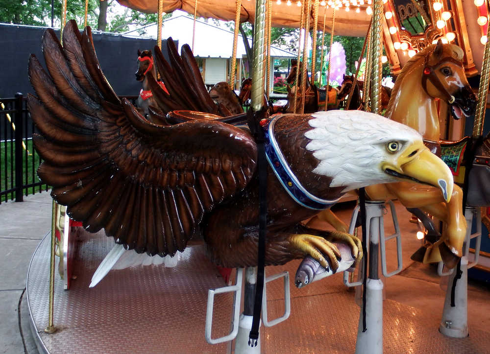 Some familiar Alaska animals can be seen at the Parx Liberty carousel, Franklin Square, Philadelphia, May, 2016.